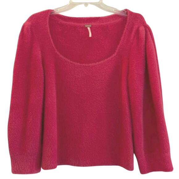 Free People Moonbeam Cropped Sweater Womens Size L Raspberry Soft Stretchy Fuzzy - Picture 2 of 16